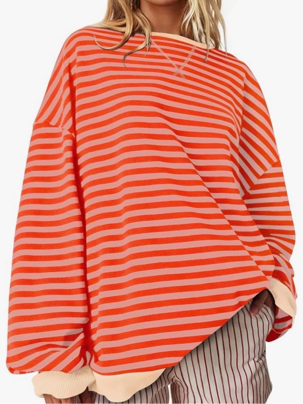 UEU Orange and White Striped Crewneck Tee